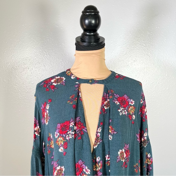 Free People Floral Keyhole flowy Tunic XS romantic Boho cottagecore fall indie - Picture 4 of 10